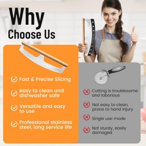 Pizza Cutter Rocker with Wooden Handles & Protective Cover by Zocy, 16