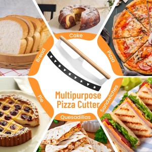 Pizza Cutter Rocker with Wooden Handles & Protective Cover by Zocy, 16