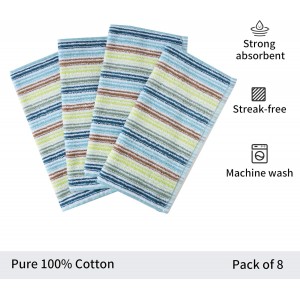 Oeleky Kitchen Dishcloths for Washing Dishes, Ultra Absorbent Dish Rags, Cotton Cleaning Cloths Pack of 8, 12x12 Inches (mix-1, 12x12 inch)