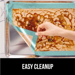 GORILLA GRIP Food Grade Reusable Nonstick Silicone Baking Mat, 16.5x11.87, Half Sheet 2PK, Oven Safe Cookie Sheet Liners, Up to 500 Degrees, No Mess Easy Clean Pastry Mats, Kitchen Essentials, Mint