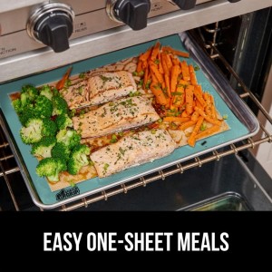 GORILLA GRIP Food Grade Reusable Nonstick Silicone Baking Mat, 16.5x11.87, Half Sheet 2PK, Oven Safe Cookie Sheet Liners, Up to 500 Degrees, No Mess Easy Clean Pastry Mats, Kitchen Essentials, Mint