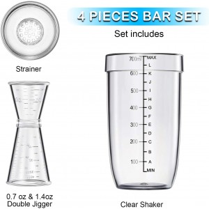 4 pcs Clear Cocktail Shaker Set 2 pcs Plastic bar Shaker with 2 pcs Plastic Cocktail Double Measuring Jigger