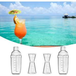 4 pcs Clear Cocktail Shaker Set 2 pcs Plastic bar Shaker with 2 pcs Plastic Cocktail Double Measuring Jigger