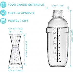 4 pcs Clear Cocktail Shaker Set 2 pcs Plastic bar Shaker with 2 pcs Plastic Cocktail Double Measuring Jigger