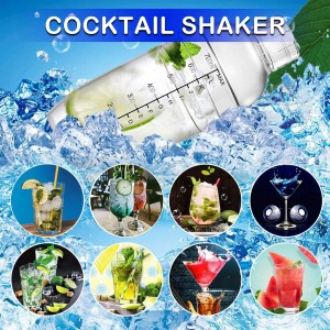 4 pcs Clear Cocktail Shaker Set 2 pcs Plastic bar Shaker with 2 pcs Plastic Cocktail Double Measuring Jigger