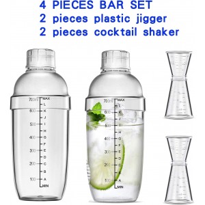 4 pcs Clear Cocktail Shaker Set 2 pcs Plastic bar Shaker with 2 pcs Plastic Cocktail Double Measuring Jigger