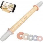 Geesta Adjustable Wood Rolling Pin with 5 Thickness Rings, Precise Dough Roller Handle Press Design with Measurement Guide for Fondant, Pizza, Pie Crust, Cookie, Pastry Baking Decorating Accessories