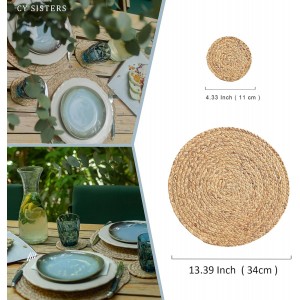 Woven Placemats Round Placemats Set of 6, 13.5 Inch Wicker Placemat Circle Rattan Placemats Farmhouse Boho Braided Natural Water Hyacinth Place Mats for Indoor & Outdoor Table Decor