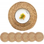 Woven Placemats Round Placemats Set of 6, 13.5 Inch Wicker Placemat Circle Rattan Placemats Farmhouse Boho Braided Natural Water Hyacinth Place Mats for Indoor & Outdoor Table Decor