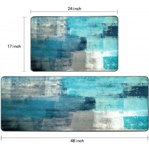 Kitchen Mats for Floor,TOMWISH Turquoise Kitchen Rug Grey Abstract Area Rug Art Painting 17