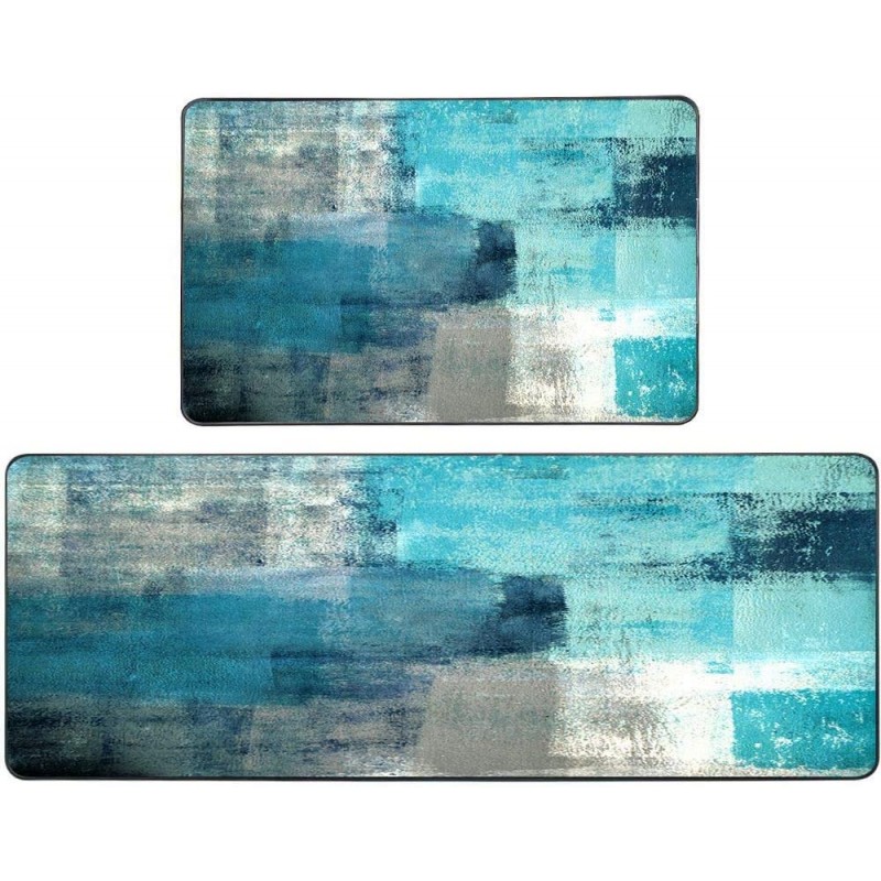 Kitchen Mats for Floor,TOMWISH Turquoise Kitchen Rug Grey Abstract Area Rug Art Painting 17