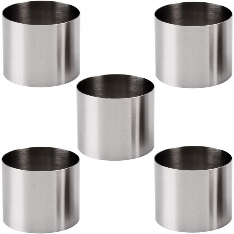 5Pcs Round Cake Rings Mold, 2-Inch Mini Cake & Pastry Ring, Stainless Steel Mousse Dessert Rings Set Cake Cookie Biscuit Cutter Muffin Baking Molds