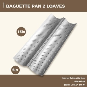 KITESSENSU Nonstick Baguette Pans for French Bread Baking, Perforated 2 Loaves Baguettes Bakery Tray, 15