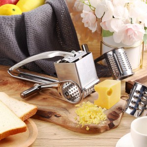 Honoson Rotary Cheese Grater Stainless Steel Handheld Rotary Parmesan Grater Cheese Cutter Slicer Shredder with 4 Stainless Drum for Grating Hard Chocolate Nuts Kitchen Tool