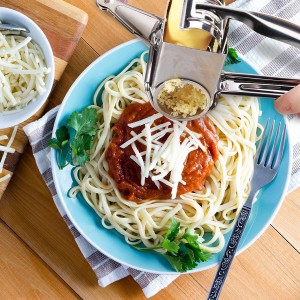 Honoson Rotary Cheese Grater Stainless Steel Handheld Rotary Parmesan Grater Cheese Cutter Slicer Shredder with 4 Stainless Drum for Grating Hard Chocolate Nuts Kitchen Tool