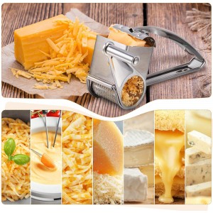 Honoson Rotary Cheese Grater Stainless Steel Handheld Rotary Parmesan Grater Cheese Cutter Slicer Shredder with 4 Stainless Drum for Grating Hard Chocolate Nuts Kitchen Tool