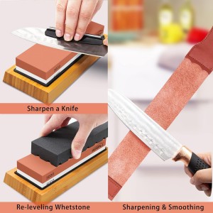 Knife Sharpening Stone Set, Professional Whetstone 4 Side Grit 400/1000 3000/8000, Whetstone Knife Sharpener Stone Set Include Non-slip Base, Leather Strop, Flattening Stone & Angle Guide