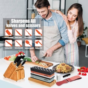 Knife Sharpening Stone Set, Professional Whetstone 4 Side Grit 400/1000 3000/8000, Whetstone Knife Sharpener Stone Set Include Non-slip Base, Leather Strop, Flattening Stone & Angle Guide