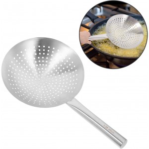 Cabilock Thickened Stainless Steel Frying Skimmer Strainer Large 20 Inch Round Oil Filter Ladle for Cooking and Pasta Frying Heavy-Duty Kitchen Strainer with Handle