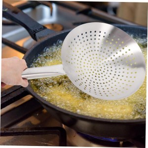 Cabilock Thickened Stainless Steel Frying Skimmer Strainer Large 20 Inch Round Oil Filter Ladle for Cooking and Pasta Frying Heavy-Duty Kitchen Strainer with Handle
