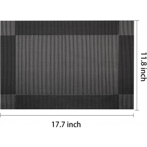 AHHFSMEI Placemats for Dining Table Set of 6 Woven Vinyl Plastic Place Mats Non-Slip Heat Insulation Stain Resistant Table Mats Washable Easy Clean Placemats (Black Corner)