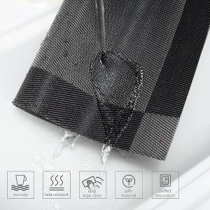 AHHFSMEI Placemats for Dining Table Set of 6 Woven Vinyl Plastic Place Mats Non-Slip Heat Insulation Stain Resistant Table Mats Washable Easy Clean Placemats (Black Corner)