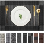 AHHFSMEI Placemats for Dining Table Set of 6 Woven Vinyl Plastic Place Mats Non-Slip Heat Insulation Stain Resistant Table Mats Washable Easy Clean Placemats (Black Corner)