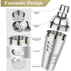Cocktail Shaker Martini Shaker Set with Recipe, 24 oz Martini Shaker Drink Shaker Drink Mixer Stainless Steel Cocktail Shaker Set Bartender Kit