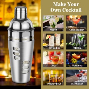 Cocktail Shaker Martini Shaker Set with Recipe, 24 oz Martini Shaker Drink Shaker Drink Mixer Stainless Steel Cocktail Shaker Set Bartender Kit