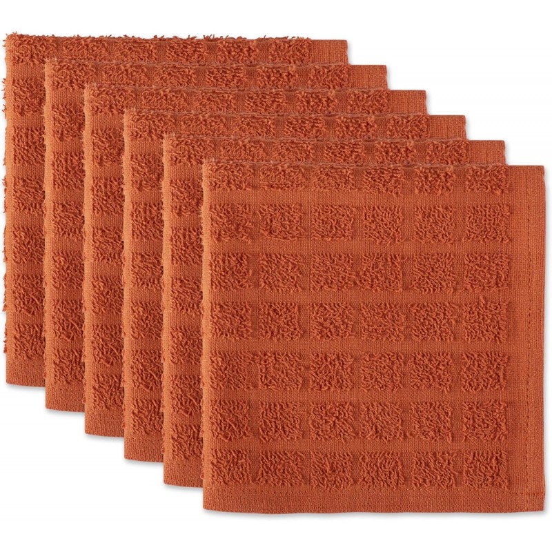 DII Basic Terry Collection Solid Windowpane Dishcloth Set, 12x12, Spice, 6 Piece