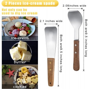 Patelai 2 Pcs Ice Cream Scoop Stainless Steel Ice Cream Shovel with Wooden Handle Dessert Spade Butter Cutter Flat Metal Spade for Dining Kitchen Utensil Home Commercial