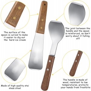Patelai 2 Pcs Ice Cream Scoop Stainless Steel Ice Cream Shovel with Wooden Handle Dessert Spade Butter Cutter Flat Metal Spade for Dining Kitchen Utensil Home Commercial