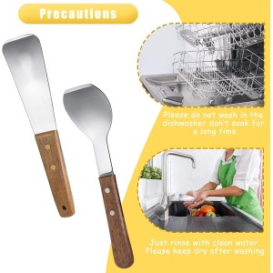 Patelai 2 Pcs Ice Cream Scoop Stainless Steel Ice Cream Shovel with Wooden Handle Dessert Spade Butter Cutter Flat Metal Spade for Dining Kitchen Utensil Home Commercial