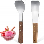 Patelai 2 Pcs Ice Cream Scoop Stainless Steel Ice Cream Shovel with Wooden Handle Dessert Spade Butter Cutter Flat Metal Spade for Dining Kitchen Utensil Home Commercial