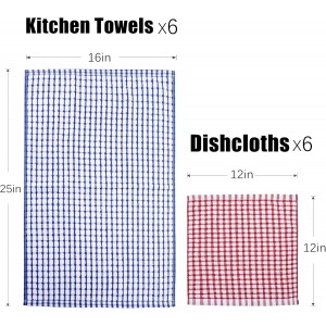 Kitchen Towels and Dishcloths Set, 16 x 25 12 12, Set of Bulk Cotton Dish for Washing Dishes Rags Everyday Cooking Baking