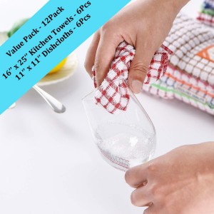 Kitchen Towels and Dishcloths Set, 16 x 25 12 12, Set of Bulk Cotton Dish for Washing Dishes Rags Everyday Cooking Baking