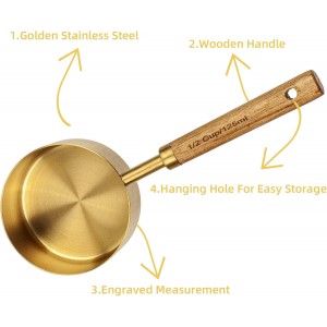 Measuring Cups and Spoons Set of 8, Golden Stainless Steel Measuring Cup with Wooden Handle, Kitchen/Food/Liquid/Baking (gold)