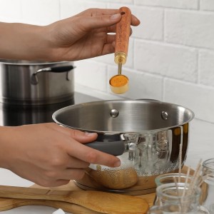 Measuring Cups and Spoons Set of 8, Golden Stainless Steel Measuring Cup with Wooden Handle, Kitchen/Food/Liquid/Baking (gold)