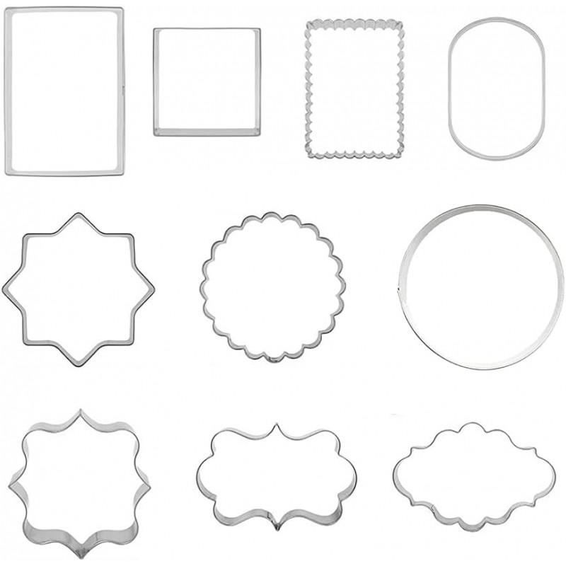 10 PCS Plaque Frame Cookie Cutters Set Fondant Tiles Biscuit Cutter Molds for Cookie Fruit Shapes
