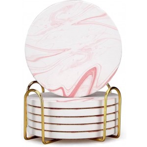 Cute Pink Marble Coasters Set of 6 Pack ...