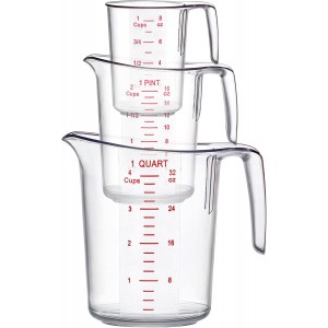 Amazing Abby - Melissa - Plastic Measuring Cups (3-Piece Set), Food-Grade Measuring Jugs, 1/2/4-Cup Capacity, Unbreakable, Stackable, Dishwasher-Safe, Great for Oil, Vinegar, Flour, and More