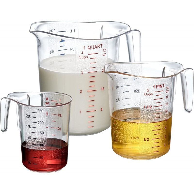 Amazing Abby - Melissa - Plastic Measuring Cups (3-Piece Set), Food-Grade Measuring Jugs, 1/2/4-Cup Capacity, Unbreakable, Stackable, Dishwasher-Safe, Great for Oil, Vinegar, Flour, and More