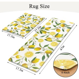 SHACOS Anti Fatigue Lemon Kitchen Rugs Mats Set of 2 Pieces Non Slip Soft Cushioned Wipeable Kitchen Mats for Floor Standing Mats, 17