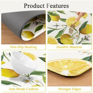 SHACOS Anti Fatigue Lemon Kitchen Rugs Mats Set of 2 Pieces Non Slip Soft Cushioned Wipeable Kitchen Mats for Floor Standing Mats, 17