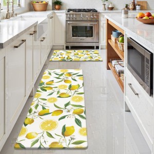 SHACOS Anti Fatigue Lemon Kitchen Rugs Mats Set of 2 Pieces Non Slip Soft Cushioned Wipeable Kitchen Mats for Floor Standing Mats, 17