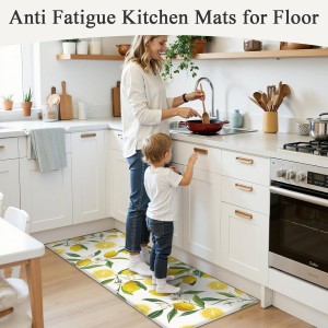 SHACOS Anti Fatigue Lemon Kitchen Rugs Mats Set of 2 Pieces Non Slip Soft Cushioned Wipeable Kitchen Mats for Floor Standing Mats, 17