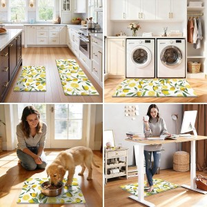 SHACOS Anti Fatigue Lemon Kitchen Rugs Mats Set of 2 Pieces Non Slip Soft Cushioned Wipeable Kitchen Mats for Floor Standing Mats, 17