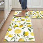 SHACOS Anti Fatigue Lemon Kitchen Rugs Mats Set of 2 Pieces Non Slip Soft Cushioned Wipeable Kitchen Mats for Floor Standing Mats, 17
