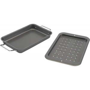 GoodCook Everyday Broiler Baking Pan with Built-in Handles Nonstick Warp-Resistant Heavy-Gauge Steel Construction Even-Heating Oblong Pan with Drip Rack, 7x11-Inch, Gray