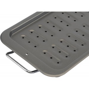 GoodCook Everyday Broiler Baking Pan with Built-in Handles Nonstick Warp-Resistant Heavy-Gauge Steel Construction Even-Heating Oblong Pan with Drip Rack, 7x11-Inch, Gray